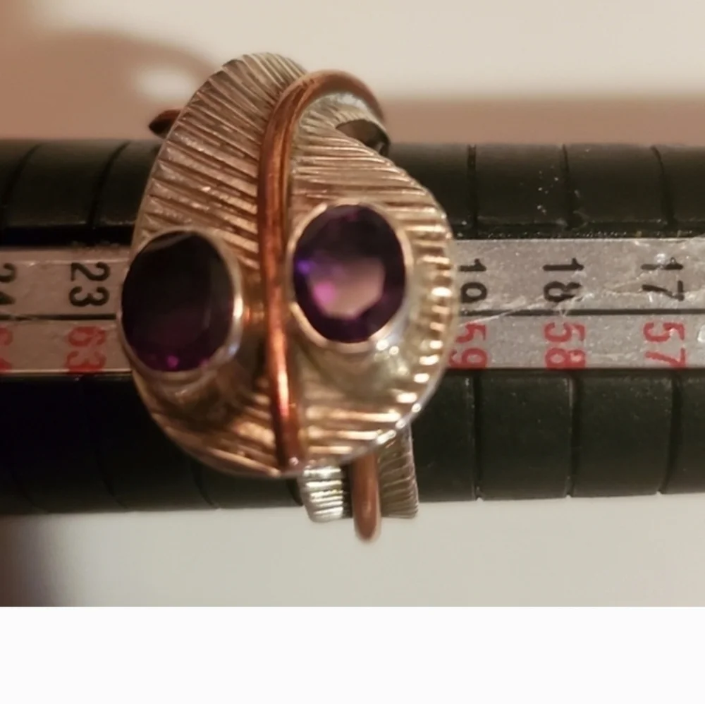 Sterling Silver Amethyst Leaf Design Bypass Ring 9